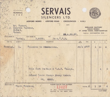 Servais old invoice 
